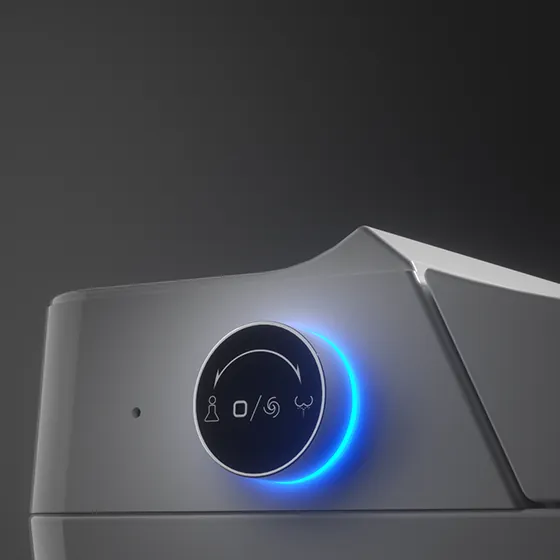 Close-up render of the K31 control dial with a blue light ring