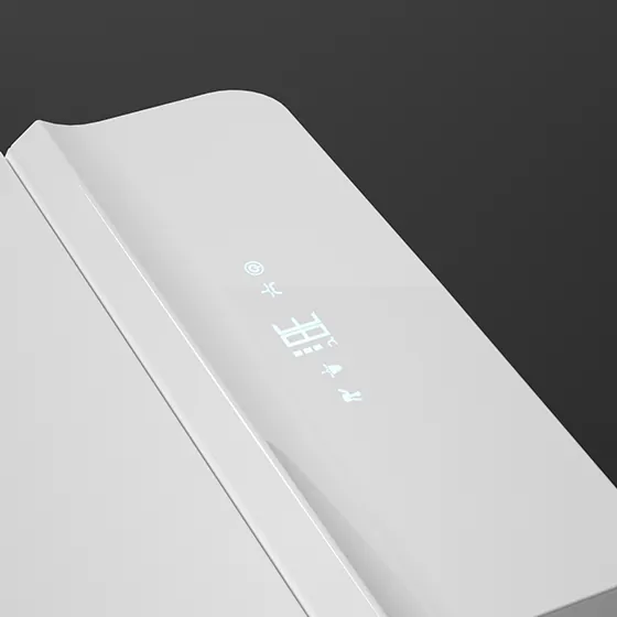 Close-up render of the K31 angled top edge with lit icons